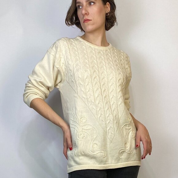 Vintage 1980s SOPHISTICATED CABLE Knit WOOL Sweater! Medium, Made in Italy - Picture 7 of 9